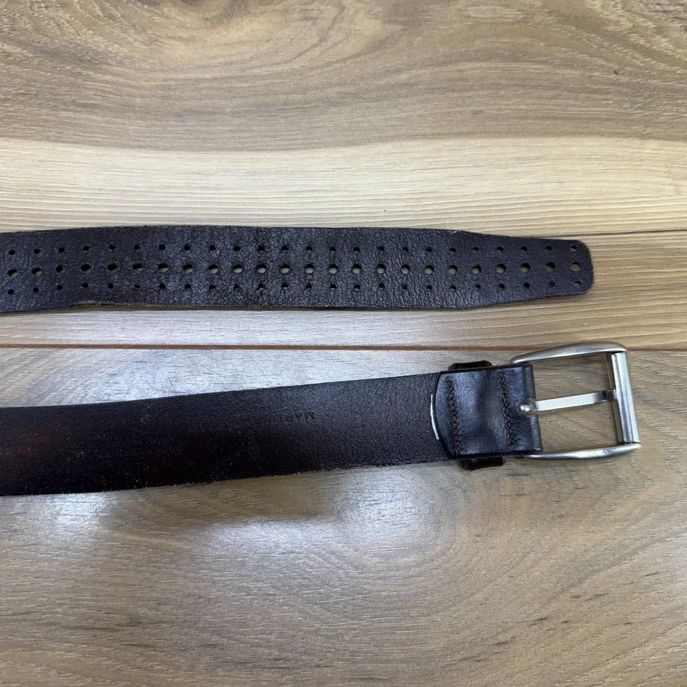 Martin Dingman Mens Belt 40 Dark Brown Bridle Leather Perf Business Casual Italy